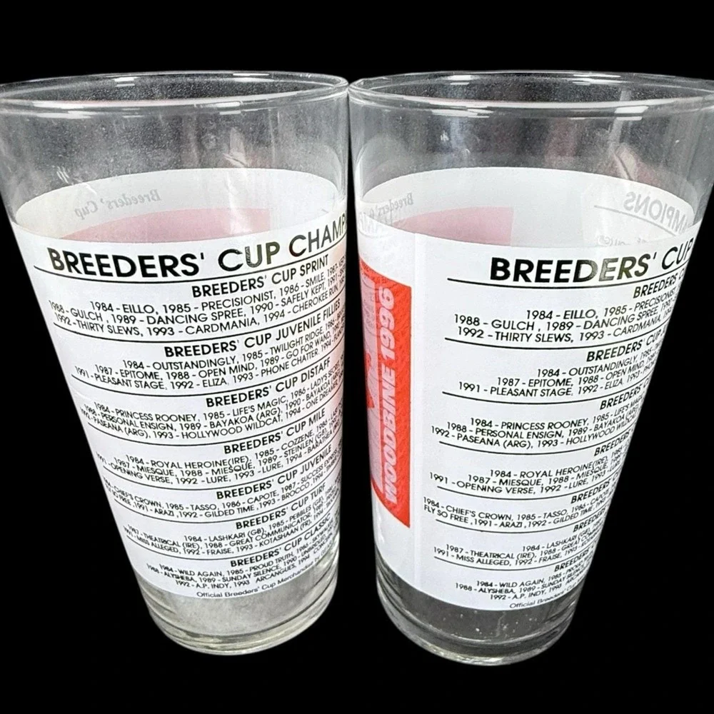 1996 Breeders' Cup Glass Woodbine Racetrack Horse Racing Glasses Set of‎ 2